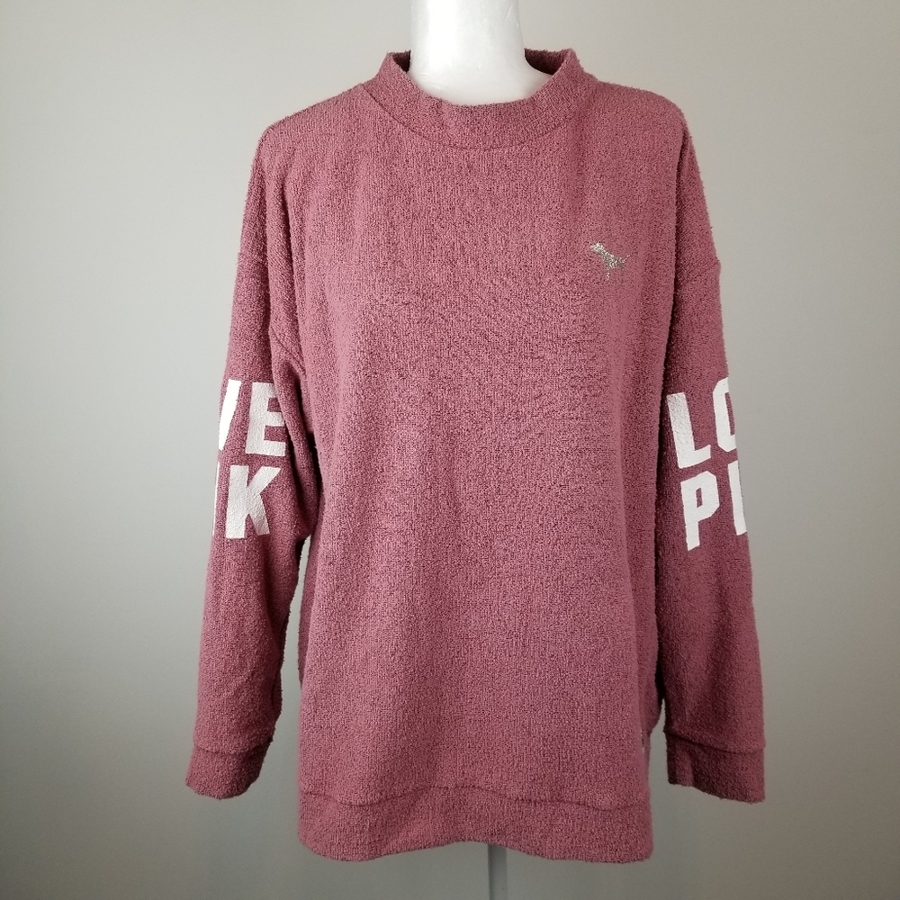 PINK Victoria’s Secret Oversized Sherpa Pullover Sweatshirt Pink Logo L